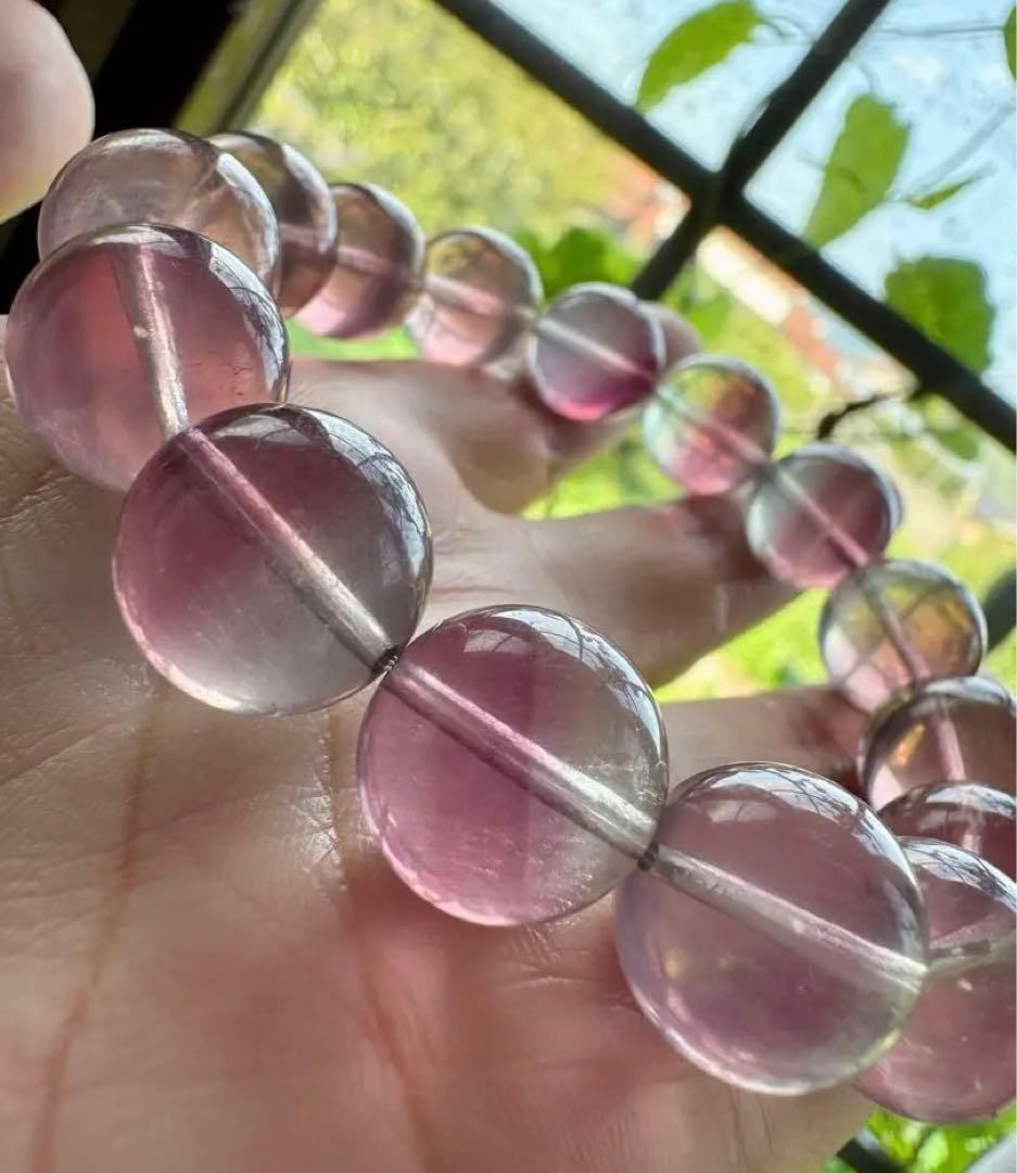 ピンクブルー フローライト ブレスレット 14mm 大玉 天然石