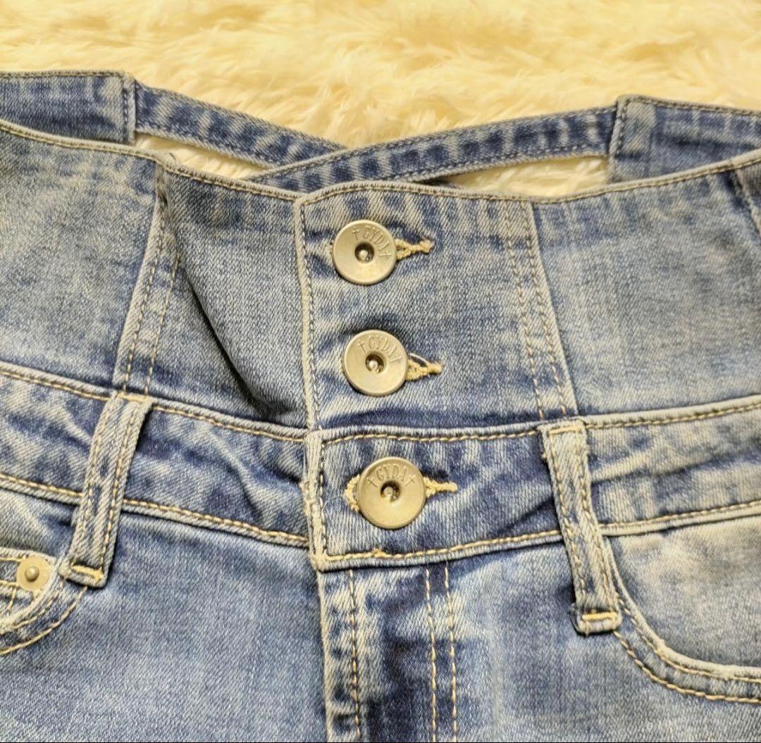 GYDA ハイウエスト バッククロス スキニーデニム ライトブルー M 美品