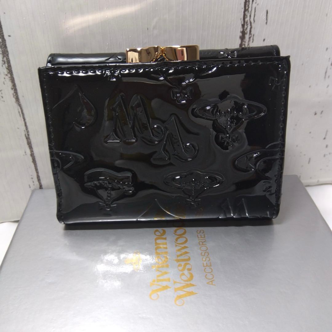 【ショッパー付き】VivienneWestwood♡エナメル三つ折財布♡ブラック