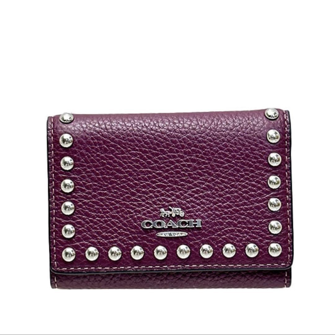 コーチ COACH 三つ折り財布 レザー ウォレット・リベット ディープベリー