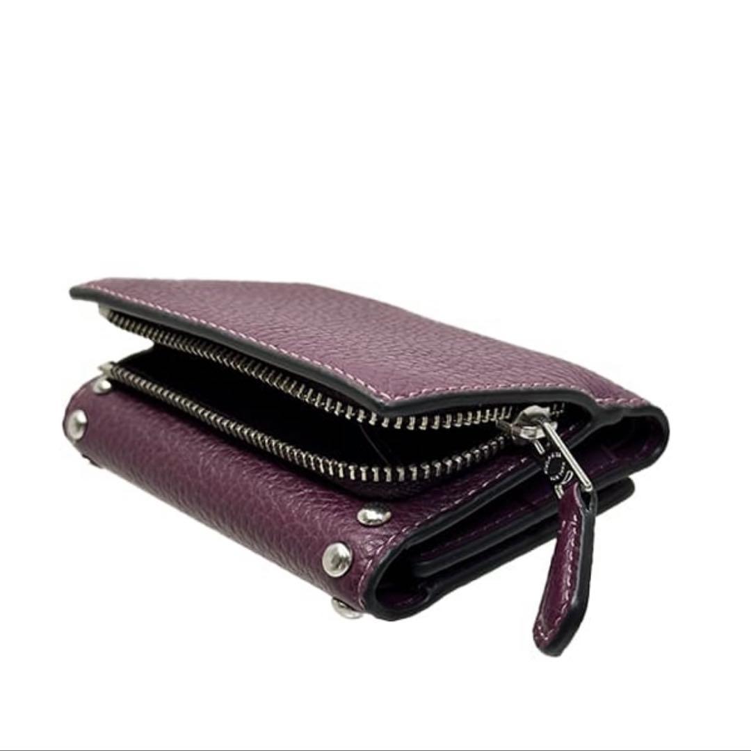 コーチ COACH 三つ折り財布 レザー ウォレット・リベット ディープベリー