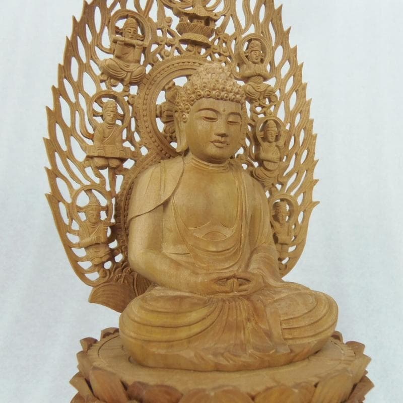 決算大特価中　仏像★白檀 座弥陀2.5寸 八角台座 飛天光背★阿弥陀如来