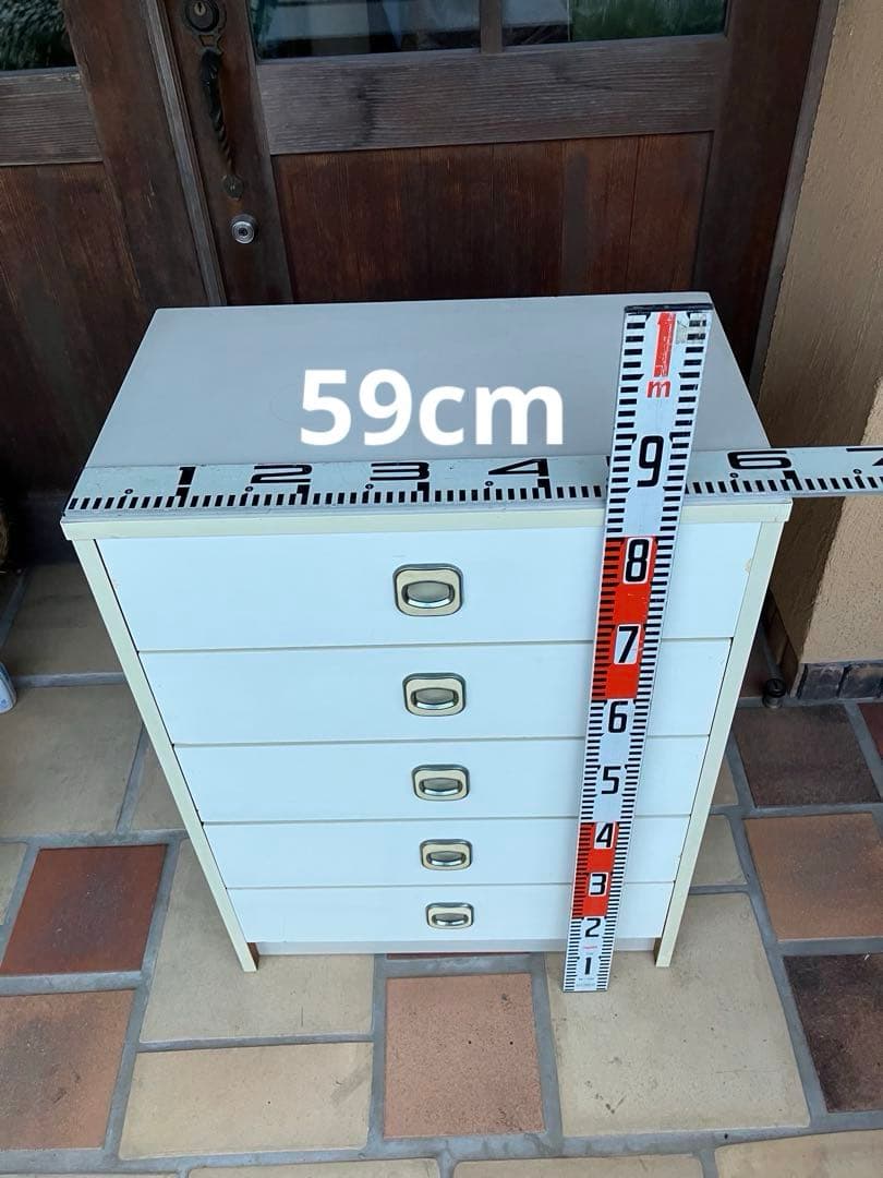 ホワイト 木製 5段チェスト 昭和レトロ レトロポップ 中古品