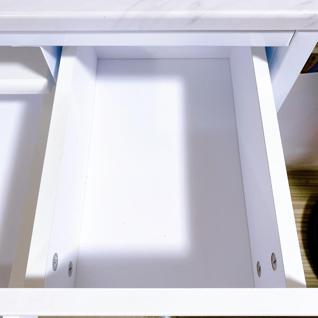 LOWYA コンパクトデスク スライドテーブル 引き出し付き マーブルホワイト