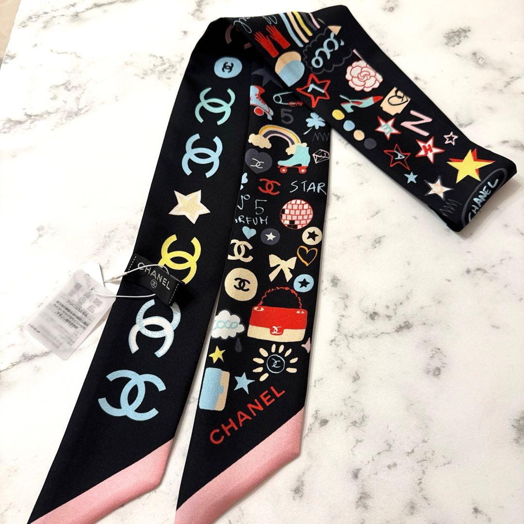 新品 タグ付き CHANEL シャネル スカーフ ヘアバンド シルク ツイル