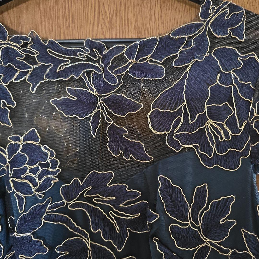 タダシ　ジョージ花柄刺繍 ノースリーブワンピース ネイビー