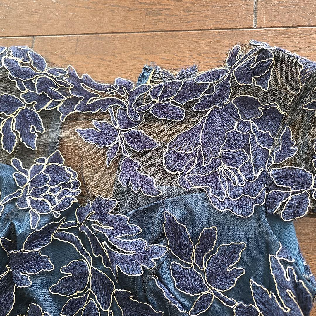 タダシ　ジョージ花柄刺繍 ノースリーブワンピース ネイビー