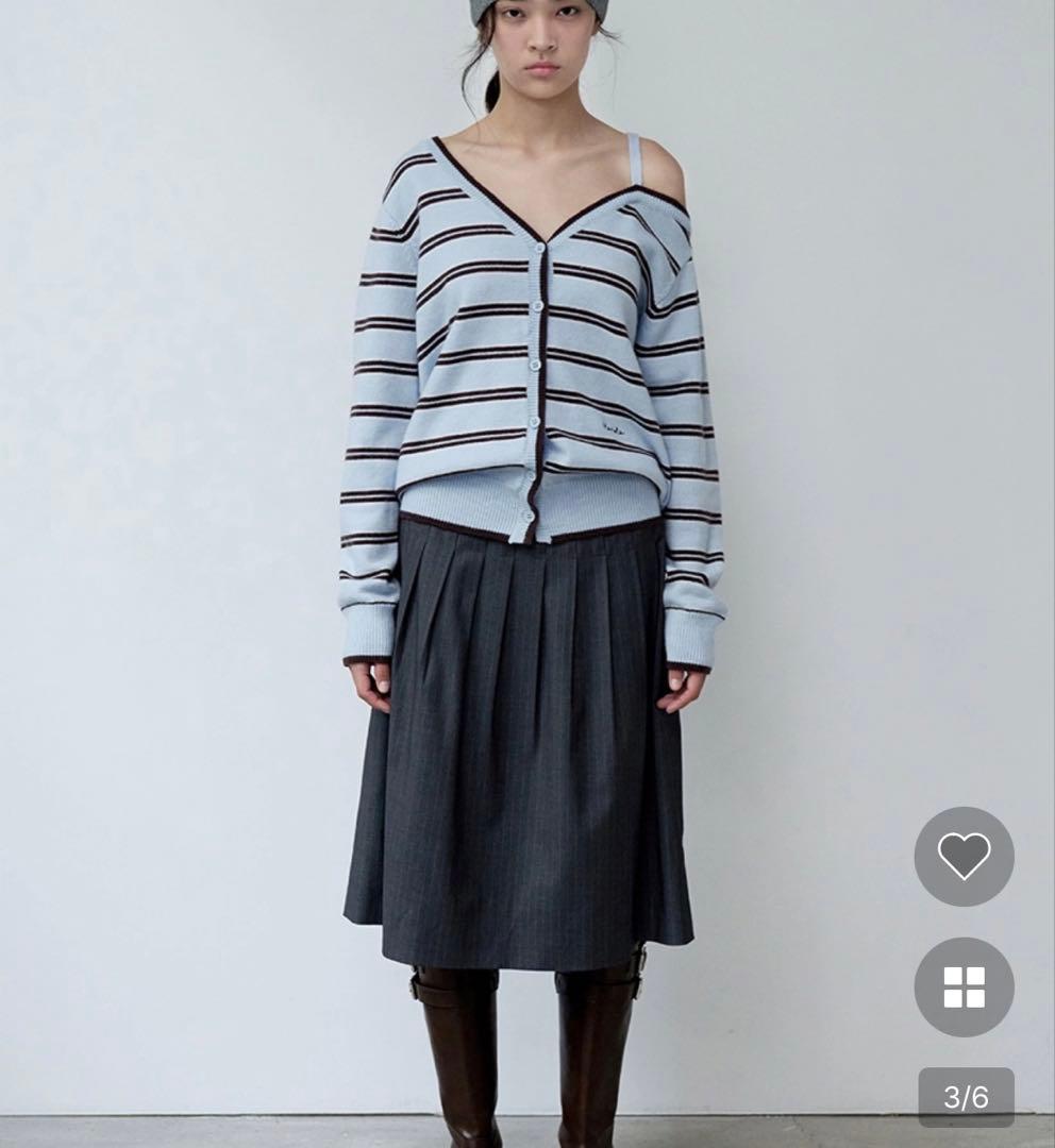 トップス rolarola OFF SHOULDER STRIPE CARDIGAN