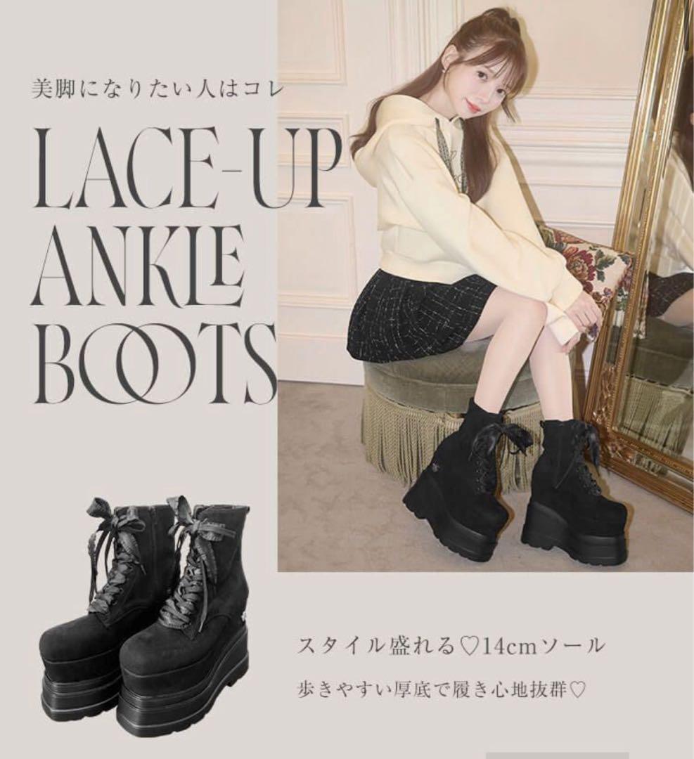 新品未使用 ♡ ミシェルマカロン　厚底レースアップショートブーツ Lサイズ