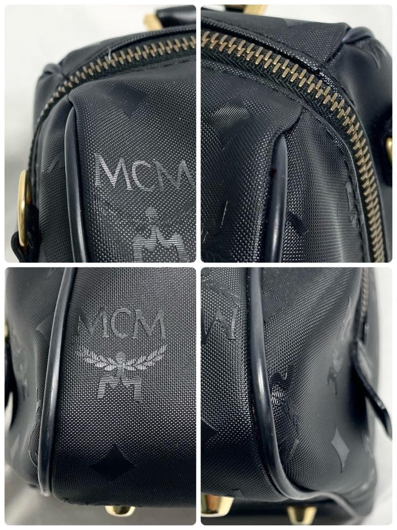 MCM ボストンバッグ ヴィセトス 大容量 ブラック プレート 金具 多機能 黒