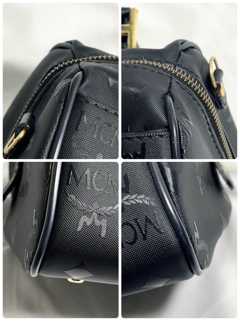 MCM ボストンバッグ ヴィセトス 大容量 ブラック プレート 金具 多機能 黒