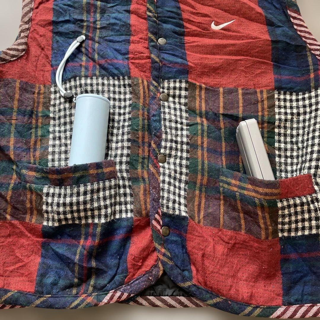 ​【激レア・USA製】80s NIKE 銀タグ パッチワーク ネルベスト L