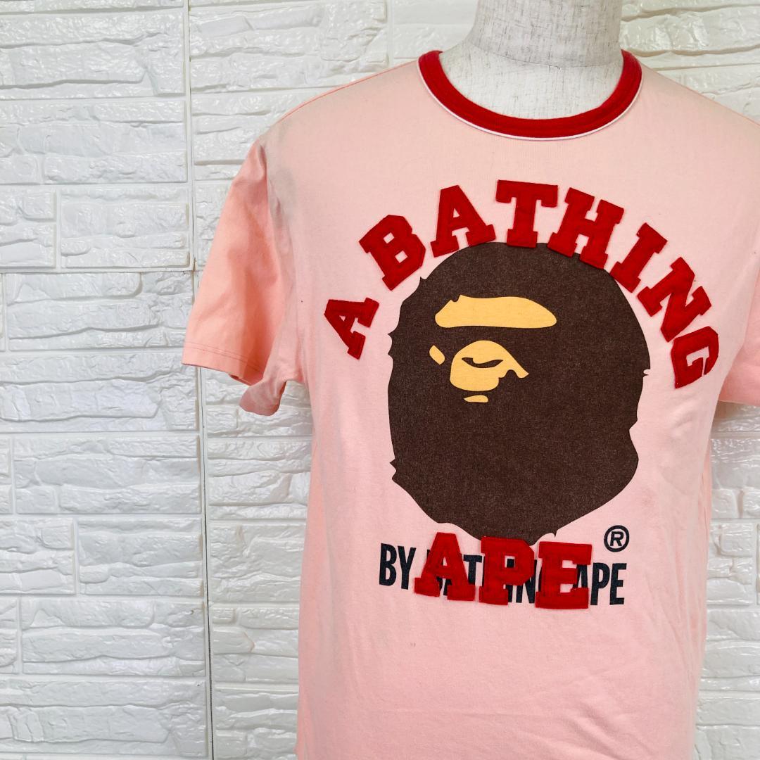 アベイシングエイプ M Tシャツ エイプヘッド ビッグロゴ ピンク[6420]