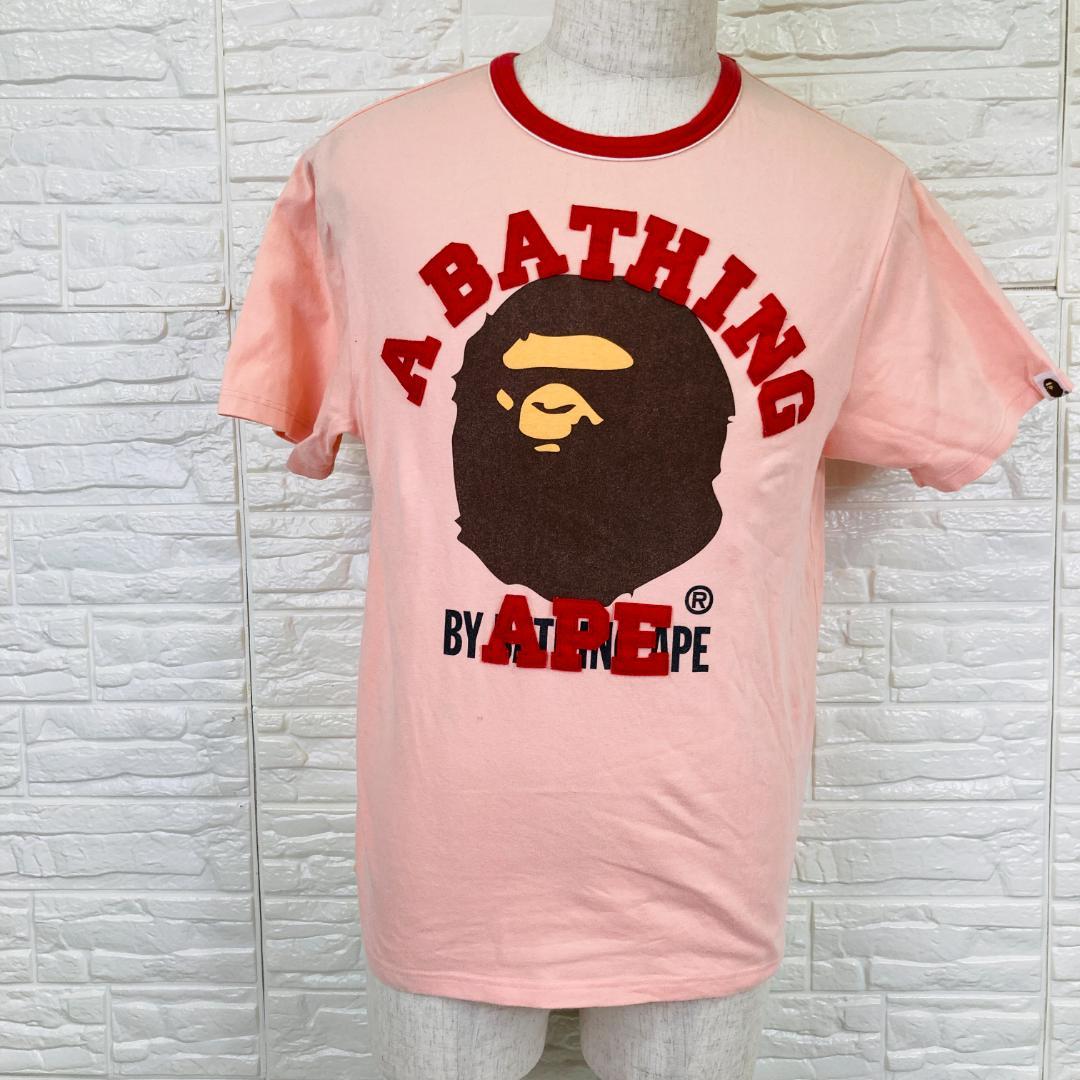 アベイシングエイプ M Tシャツ エイプヘッド ビッグロゴ ピンク[6420]