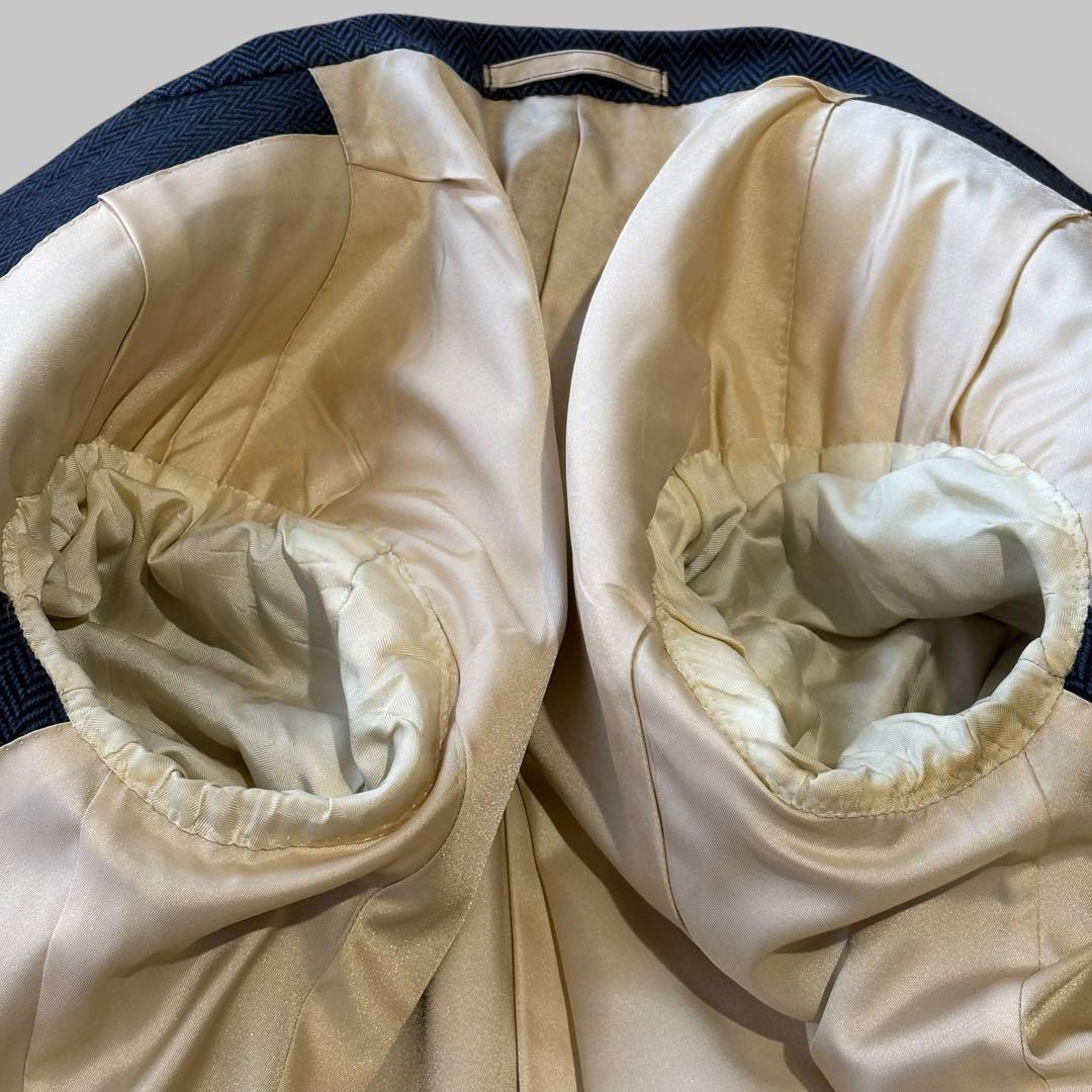 DORMEUIL テーラードジャケット 紺ブレ ヘリンボーン 派手裏地 馬