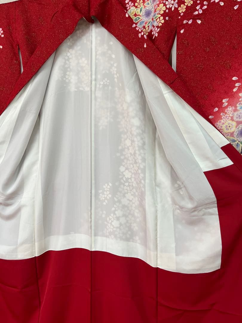 美品★中古　振袖　仕立て上がり　赤　辻ヶ花　B25