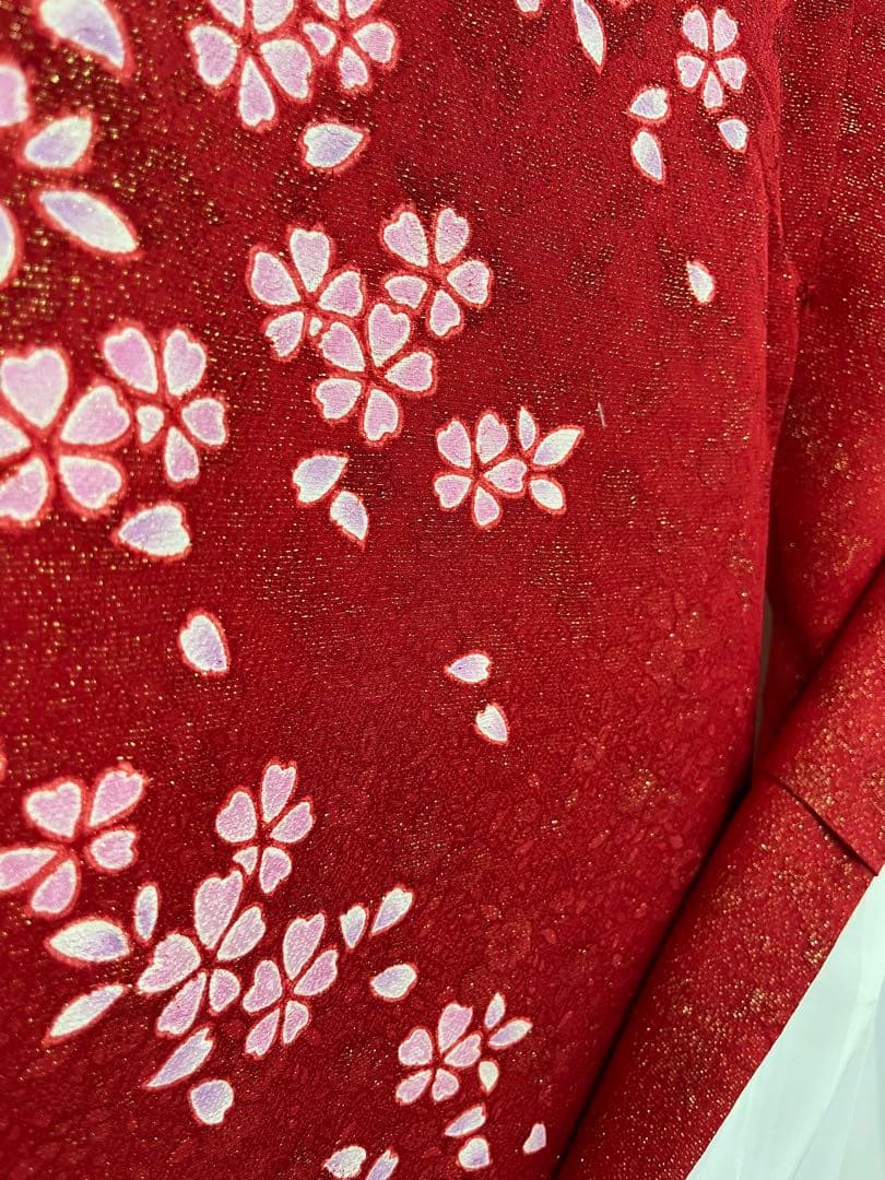 美品★中古　振袖　仕立て上がり　赤　辻ヶ花　B25