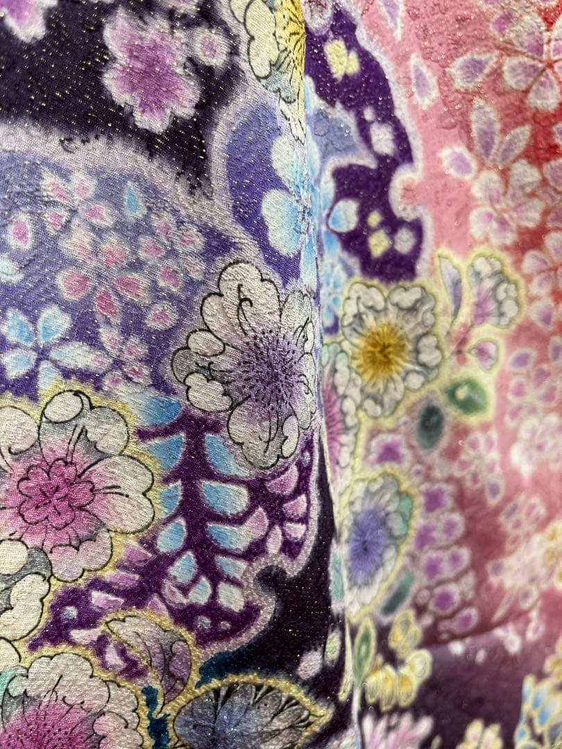 美品★中古　振袖　仕立て上がり　赤　辻ヶ花　B25