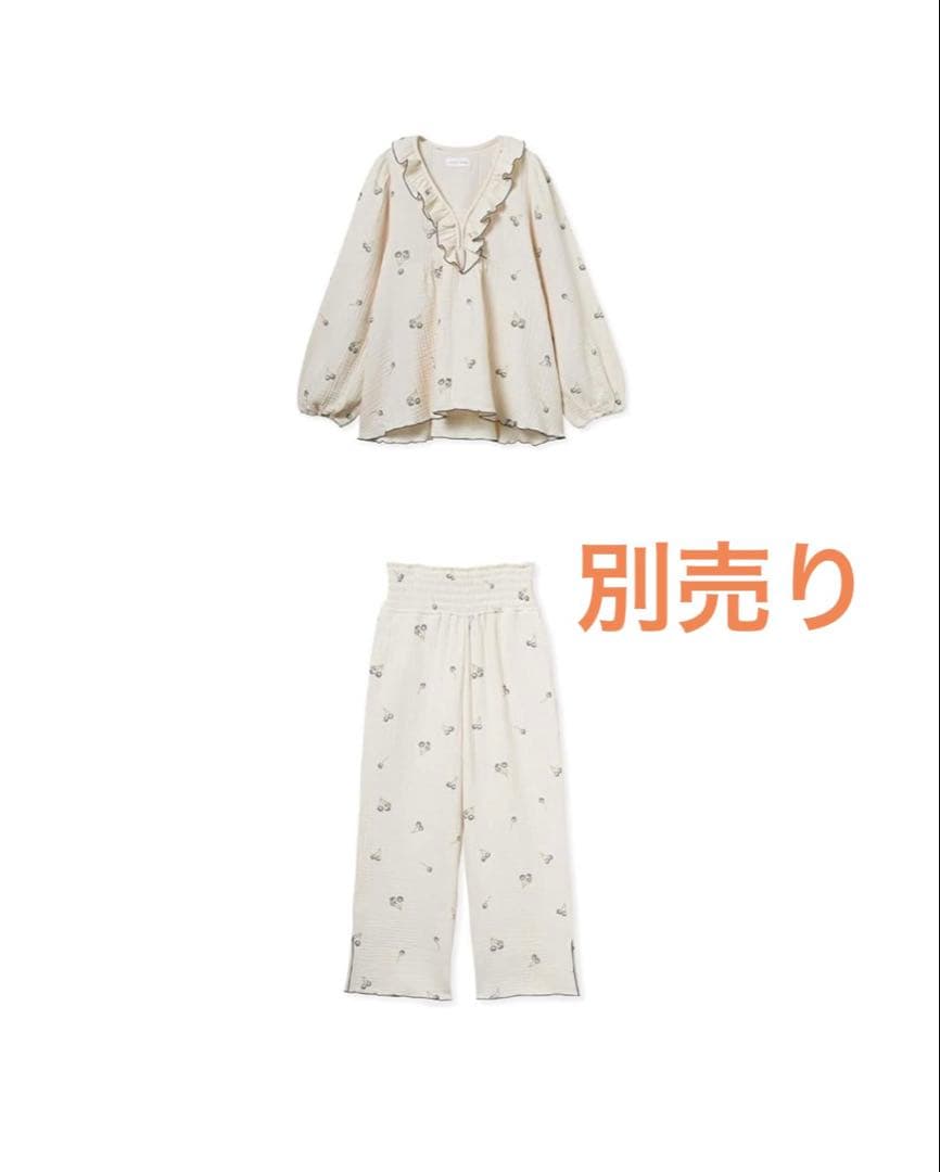 BEG✴︎ チェリー柄トリプルガーゼ ハイウエストロングパンツ