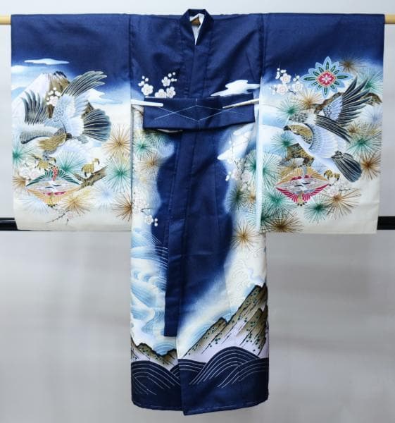 お宮参り 産着 男児 男の子 のしめ 合繊 金刺繍 綸子地 濃紺色 祝着 一つ身