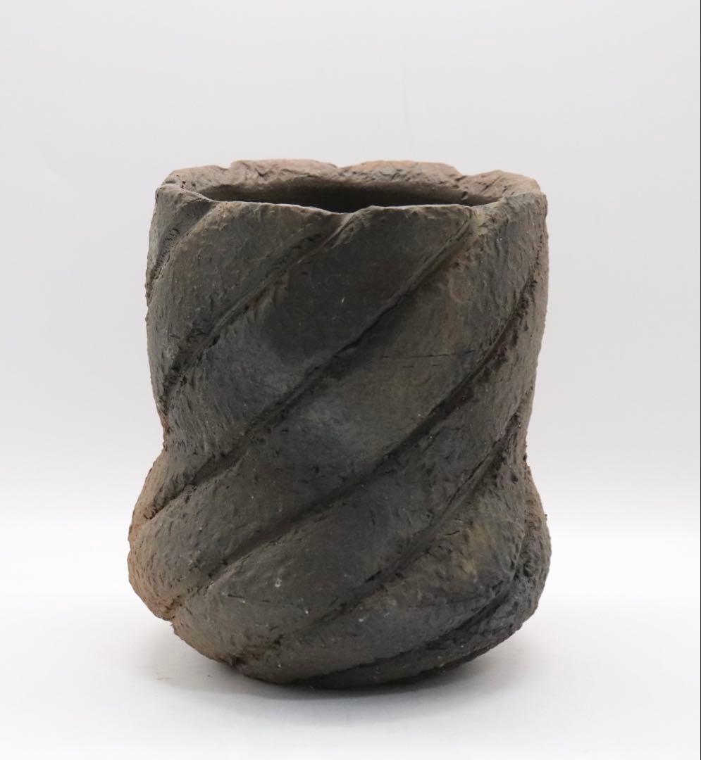 益子焼　坂田甚内作　黒陶窯変水指　茶道具　送料込み250825
