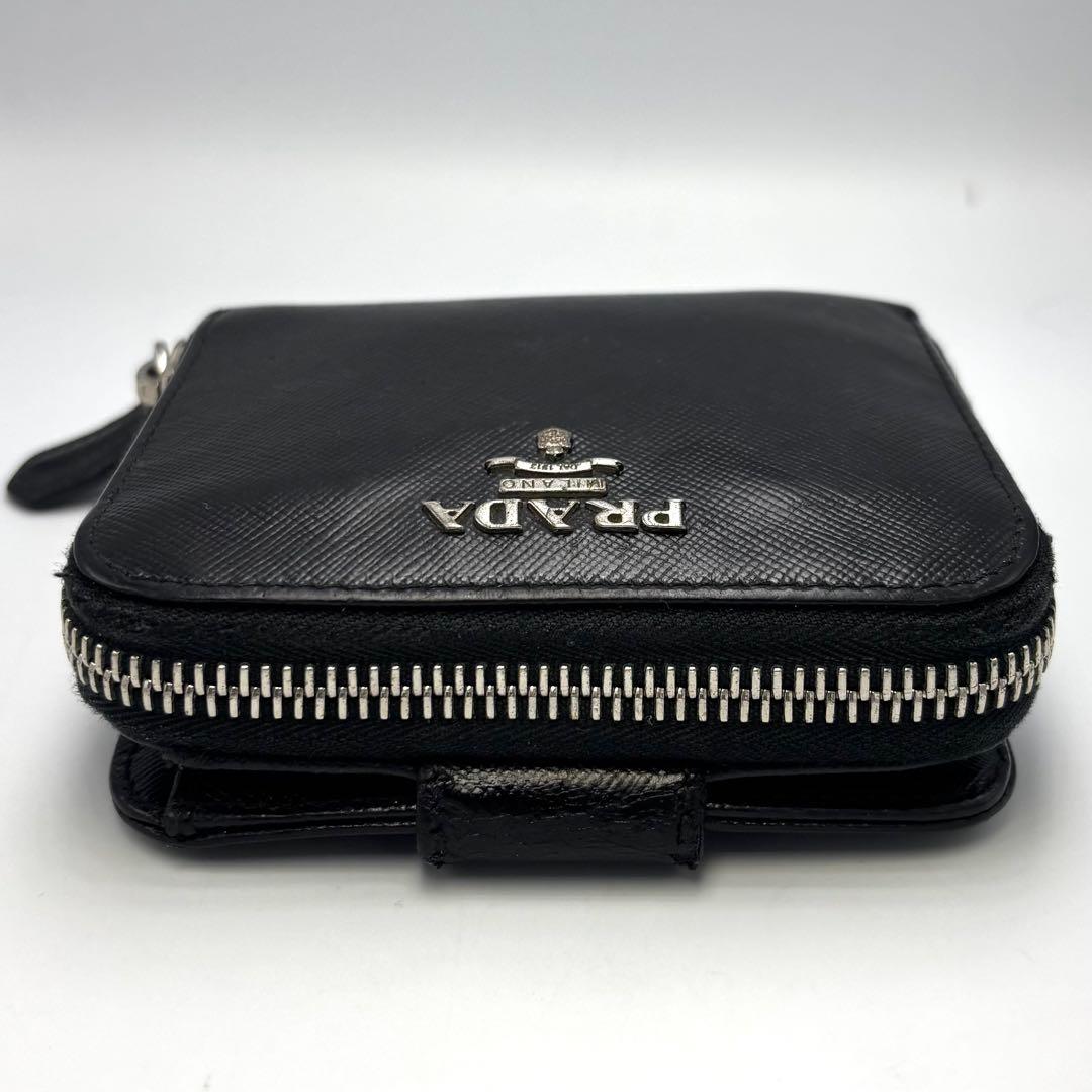 PRADA ミラノ メンズ エナメル レザー ラウンドジップ財布 ブラック
