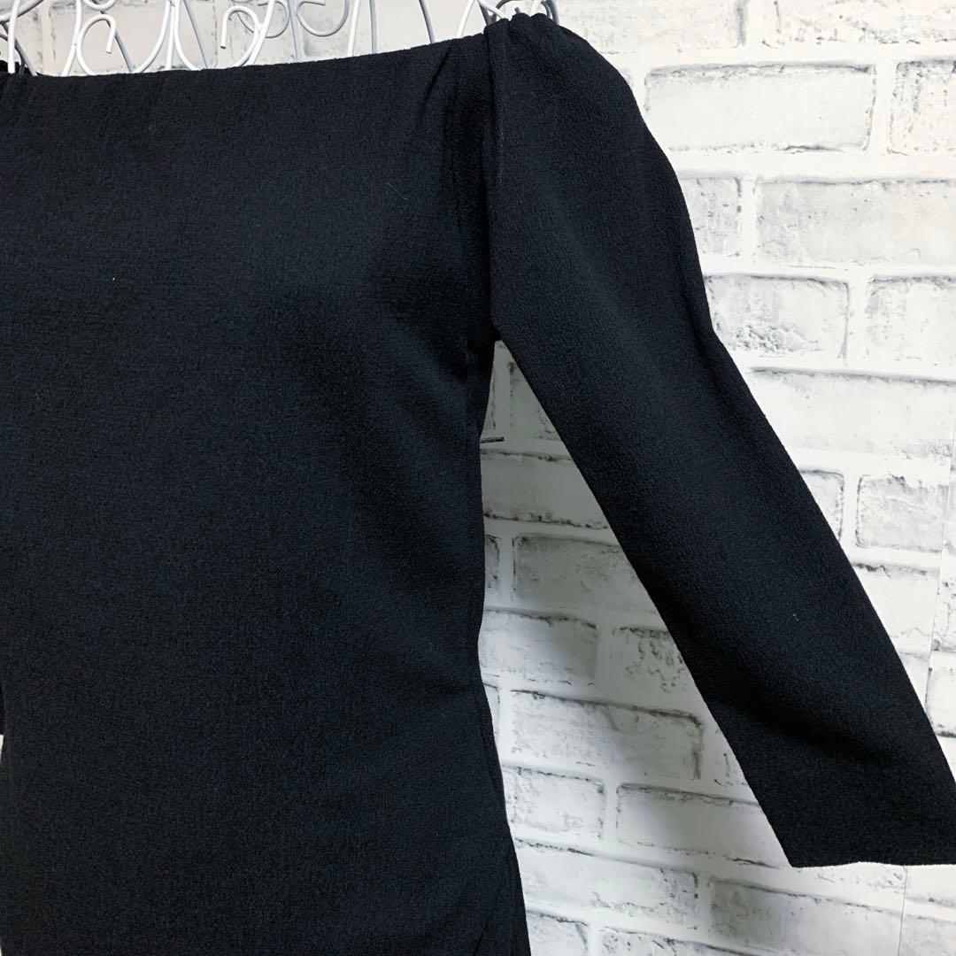 【SAINT LAURENT】サンローラン　オフショルダー　七分袖ワンピース　黒