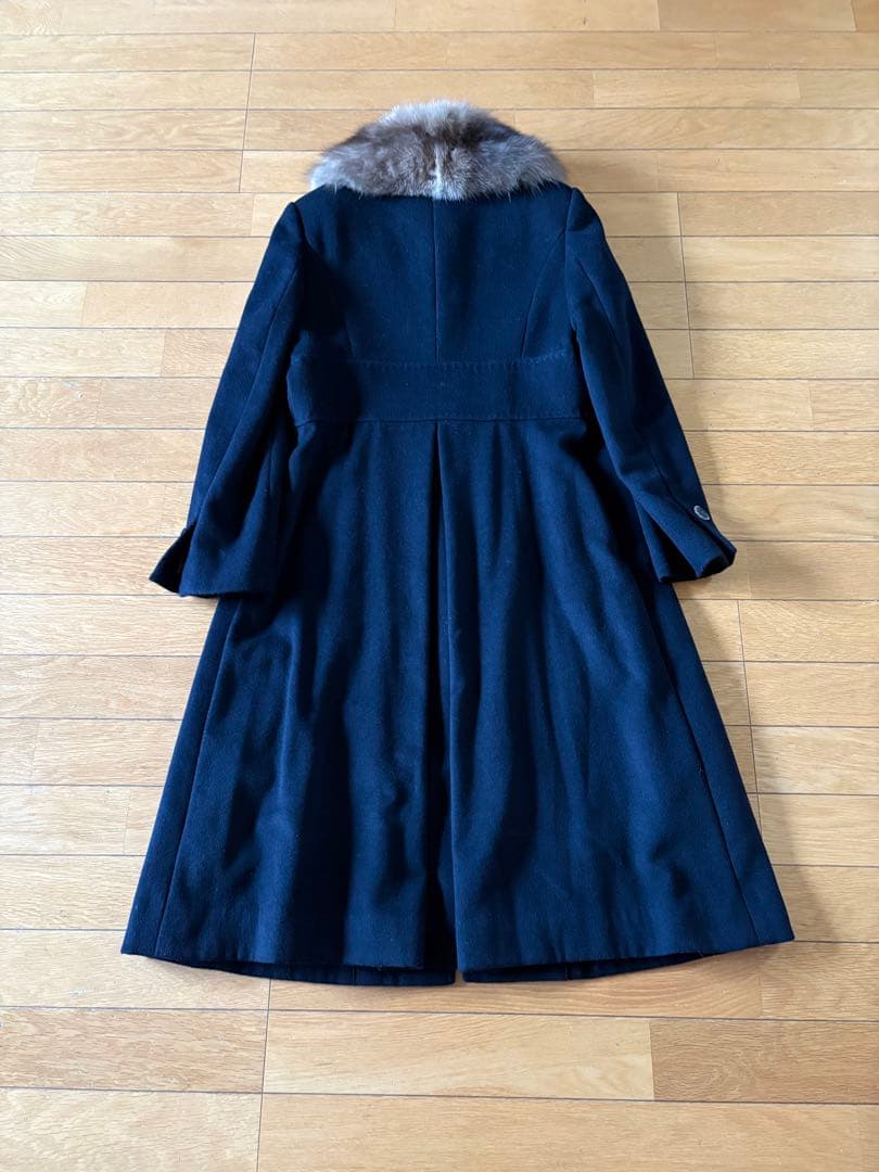FOXEY カシミヤ コート ロシアンセーブル　38サイズ　ネイビー