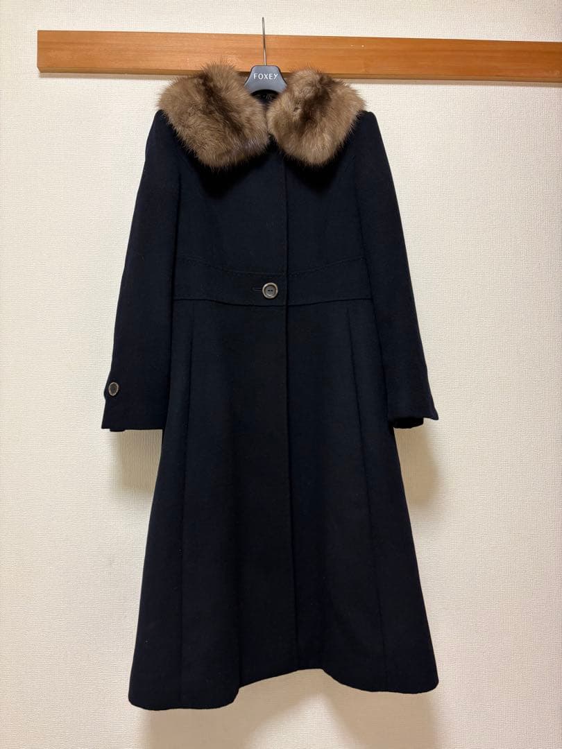 FOXEY カシミヤ コート ロシアンセーブル　38サイズ　ネイビー