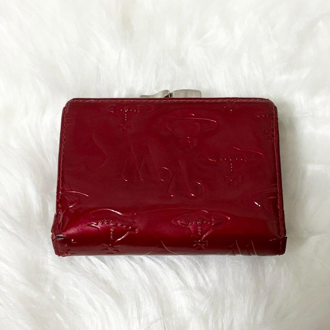 【美品】ヴィヴィアン エナメル×レザー 二つ折り財布 オーブ ロゴ レッド