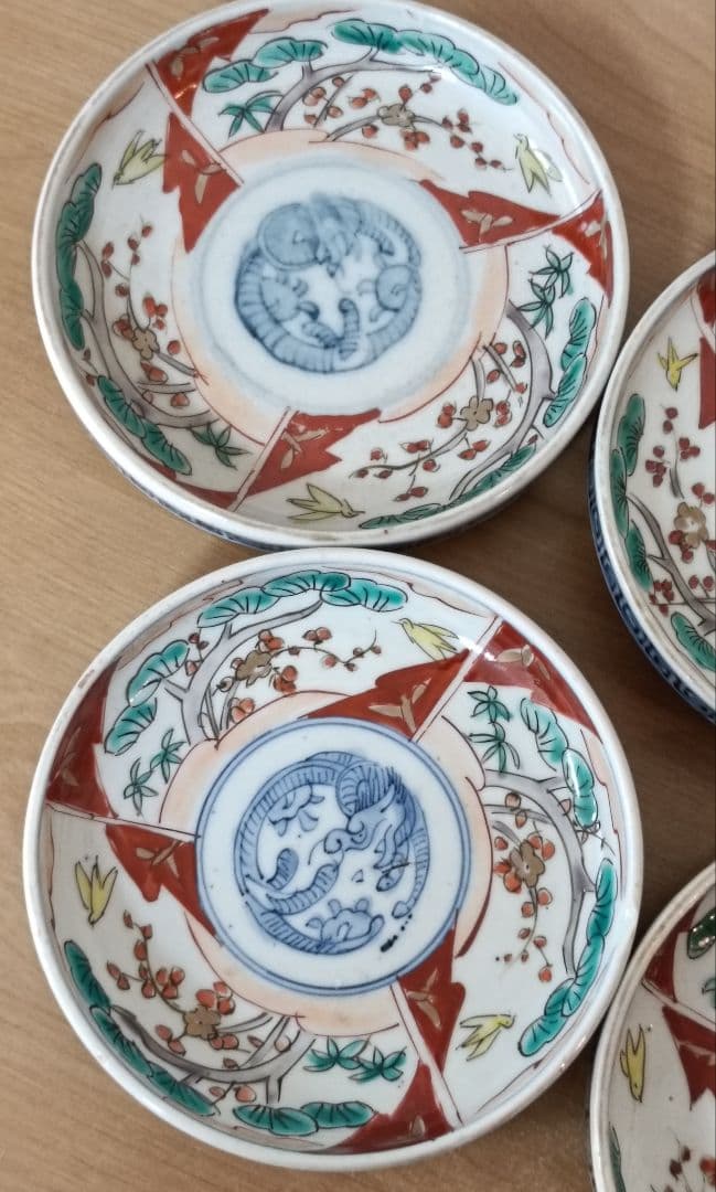 伊万里焼 色絵龍文小皿 5枚揃　古伊万里　金襴手