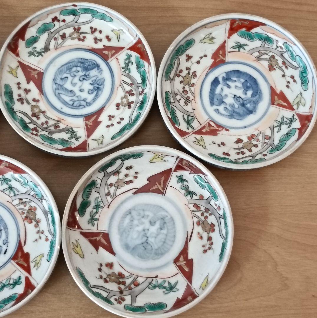 伊万里焼 色絵龍文小皿 5枚揃　古伊万里　金襴手