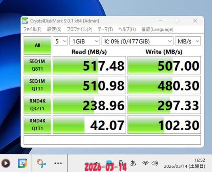 512GB M.2 SSD 使用時間 2時間