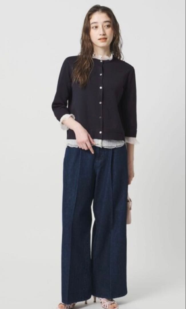 今季美品　UNITED ARROWS ネイビー 長袖 カーディガン フリル付き