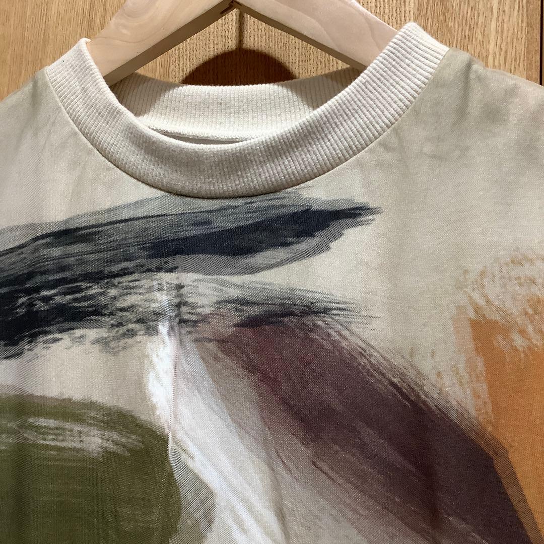 AMERIチュール使い多色抽象アートプリント半袖Tシャツ
