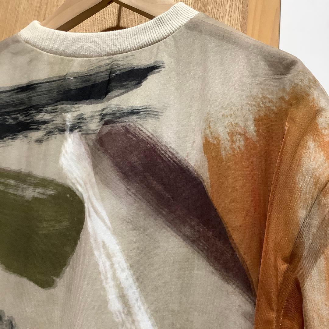 AMERIチュール使い多色抽象アートプリント半袖Tシャツ