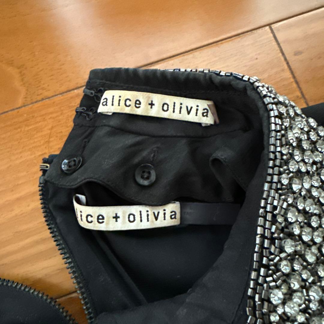 alice + olivia 黒 ビジュー付き襟 半袖ワンピース