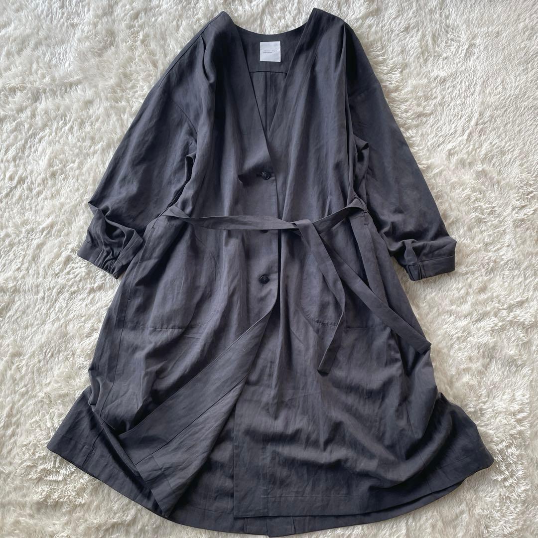 北欧、暮らしの道具店　香菜子さんとつくったアトリエコート　ロング　ノーカラー　紺