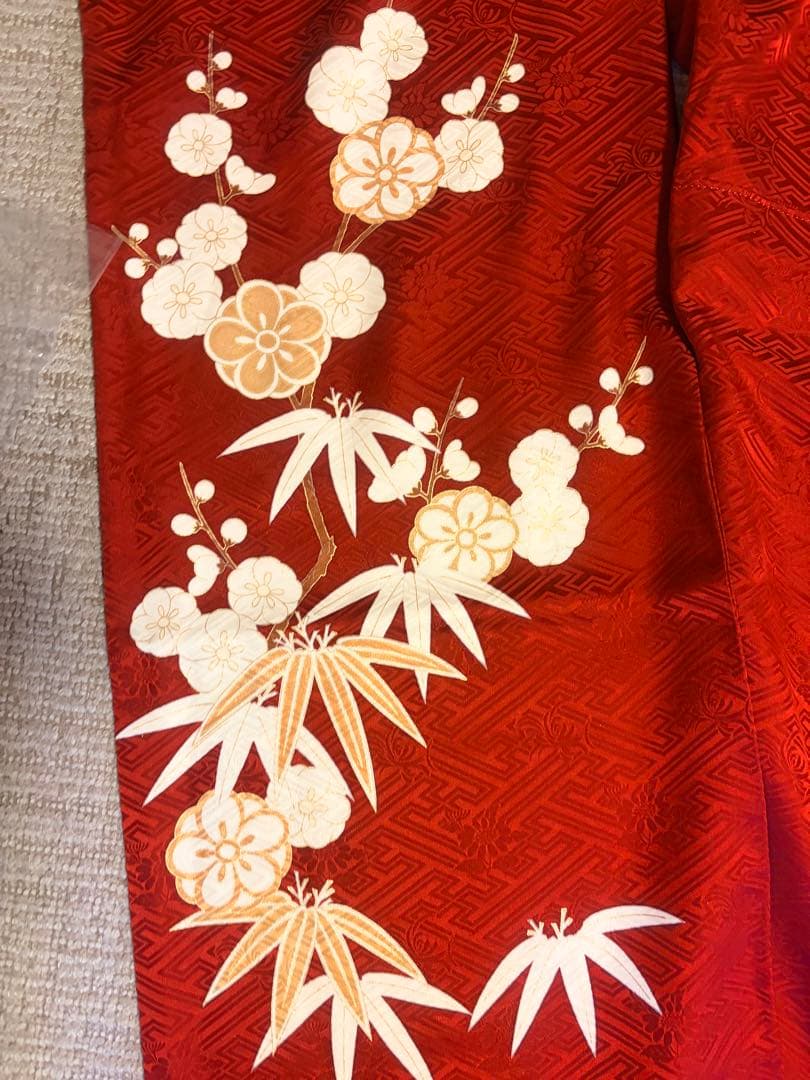 ノ*ー様 【美品/トールサイズ】圧巻の振袖 古典柄 真紅の生地に鞘型の地紋 白い