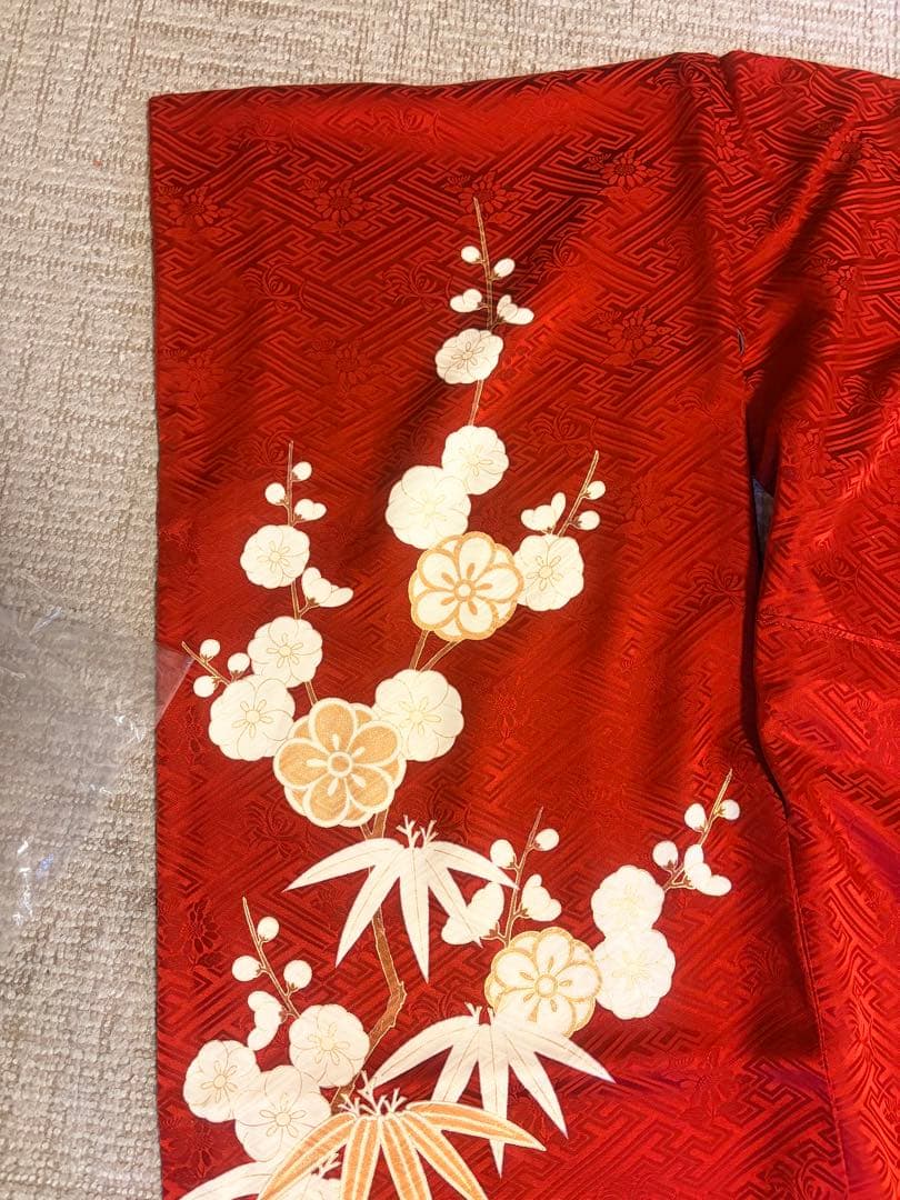 ノ*ー様 【美品/トールサイズ】圧巻の振袖 古典柄 真紅の生地に鞘型の地紋 白い