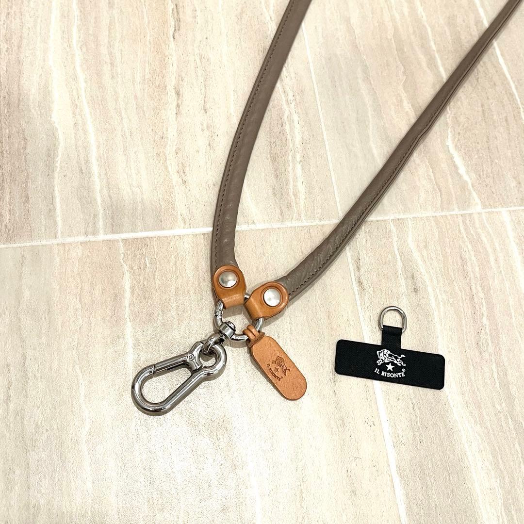 イルビゾンテ　レザースマホストラップ グレー　ILBISONTE