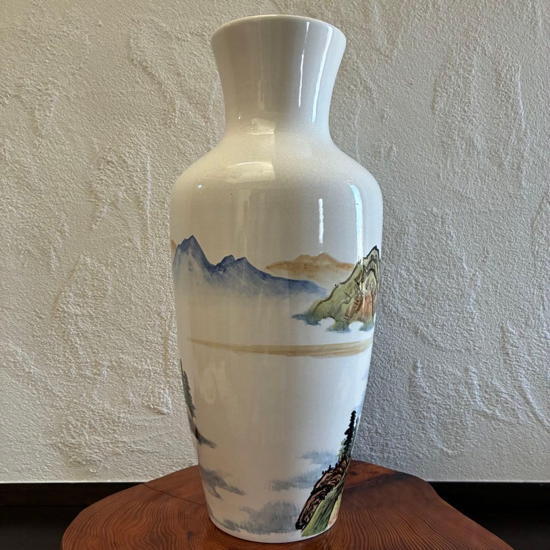 ✴︎ヴィンテージ✴︎古美術　台湾製　山水画風 陶器 花瓶 高さ43cm