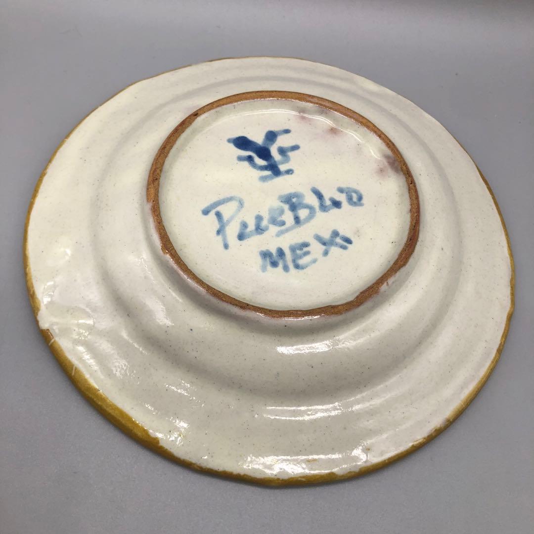 メキシコプエブラタラベラ焼ビンテージ陶器伝統工芸バード鳥中皿プレート19cmB
