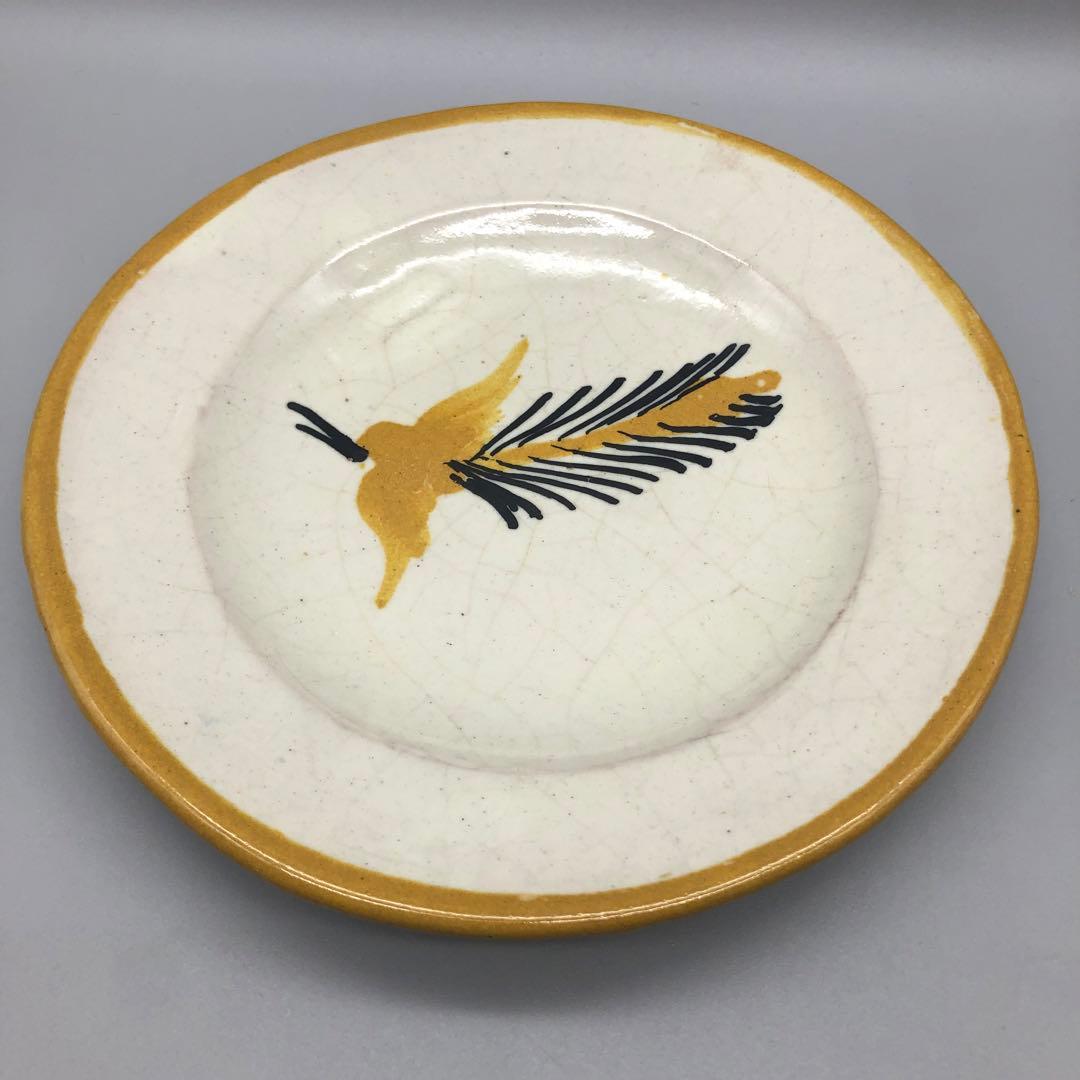 メキシコプエブラタラベラ焼ビンテージ陶器伝統工芸バード鳥中皿プレート19cmB