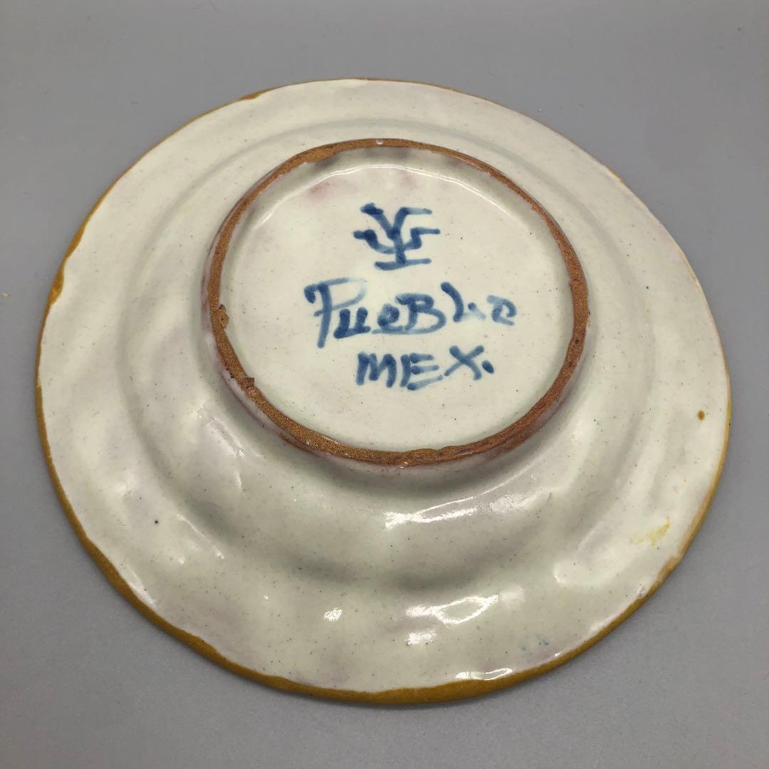メキシコプエブラタラベラ焼ビンテージ陶器伝統工芸バード鳥中皿プレート19cmB