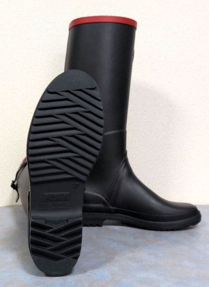 【美品】AIGLE エーグル　長靴　レインブーツ　ブラック×レッドライン　37