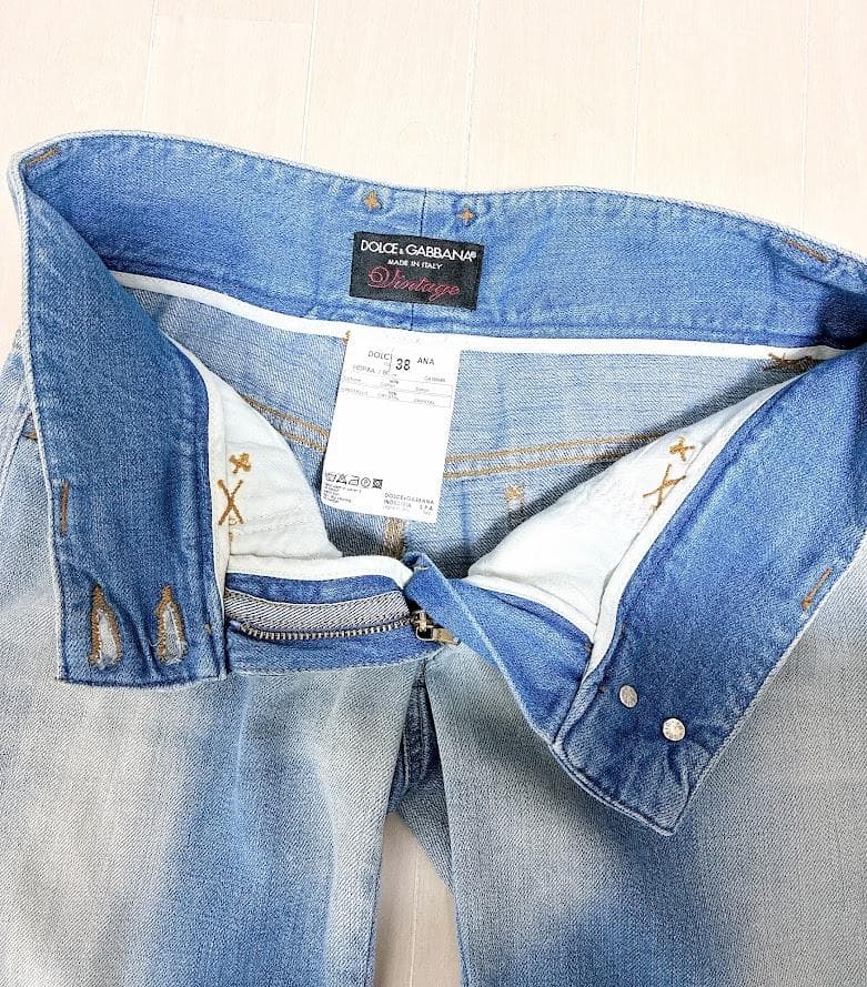 【美品】ドルチェ＆ガッバーナ ダメージ デニム パンツ 38 ラインストーン