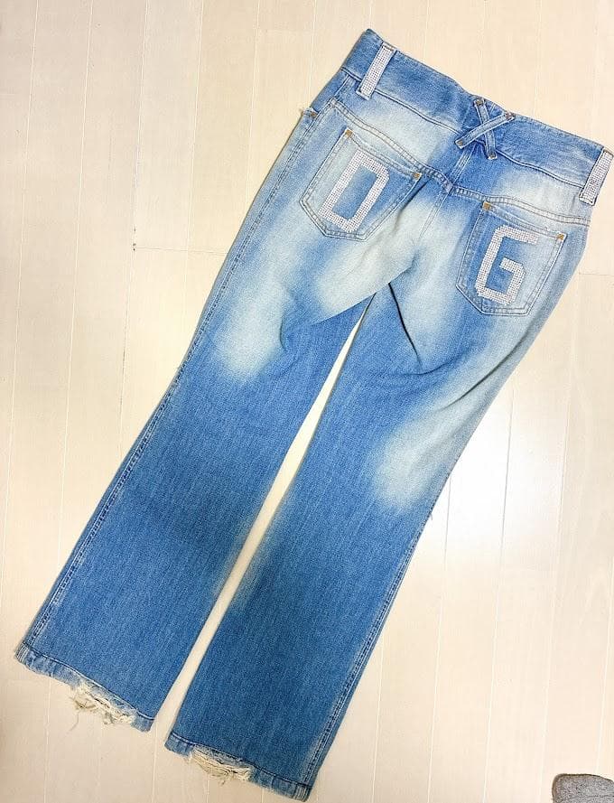 【美品】ドルチェ＆ガッバーナ ダメージ デニム パンツ 38 ラインストーン