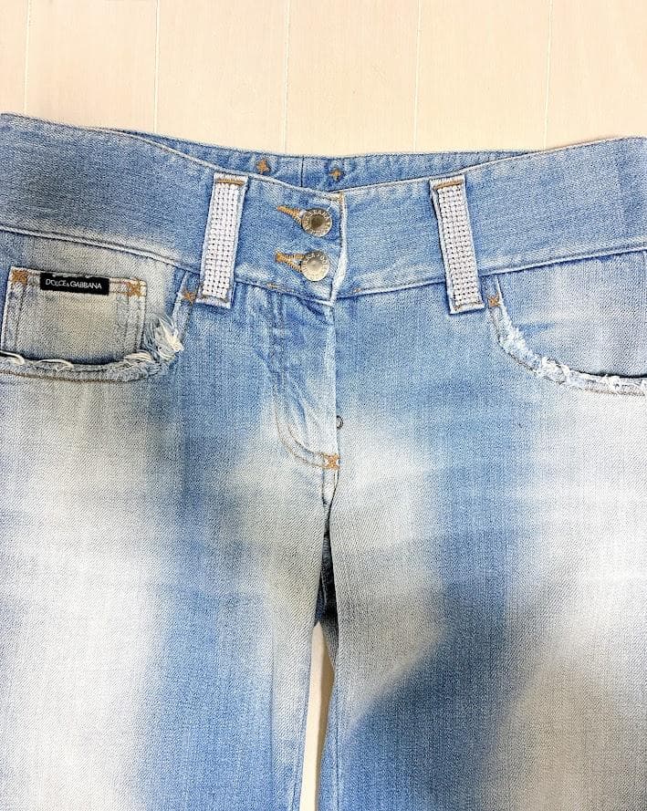 【美品】ドルチェ＆ガッバーナ ダメージ デニム パンツ 38 ラインストーン