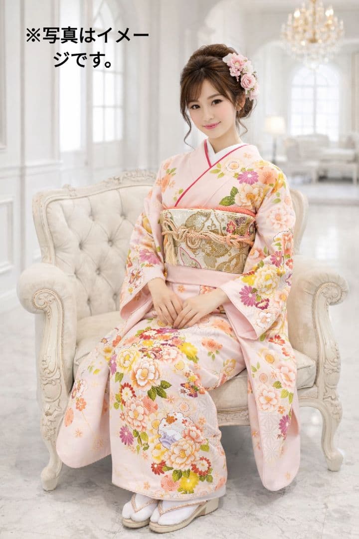 薄ピンク×クリーム色暈し　振袖　美品　その他セット